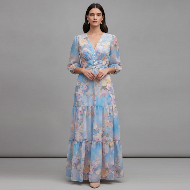 Chicme ’s Floral Sleeve Long Maxi Dress