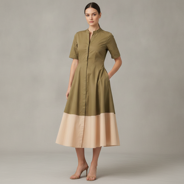 MSK Women's Short Sleeve Collared Split Neck Shirted Dress