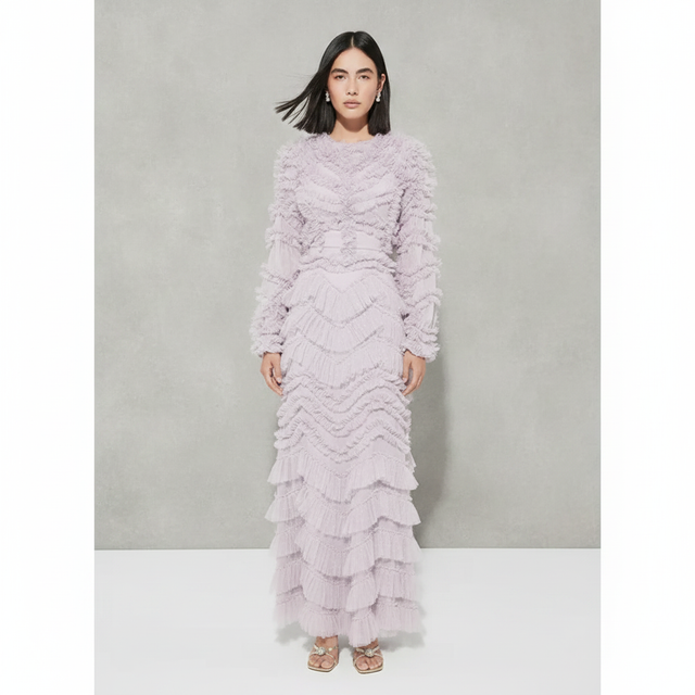 Women's Modest Ruffle Dress Maxi With Designer Sleeve