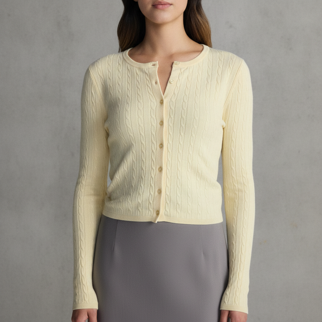 No Boundaries Cable Knit Crewneck Cardigan, Women's XXS-4X