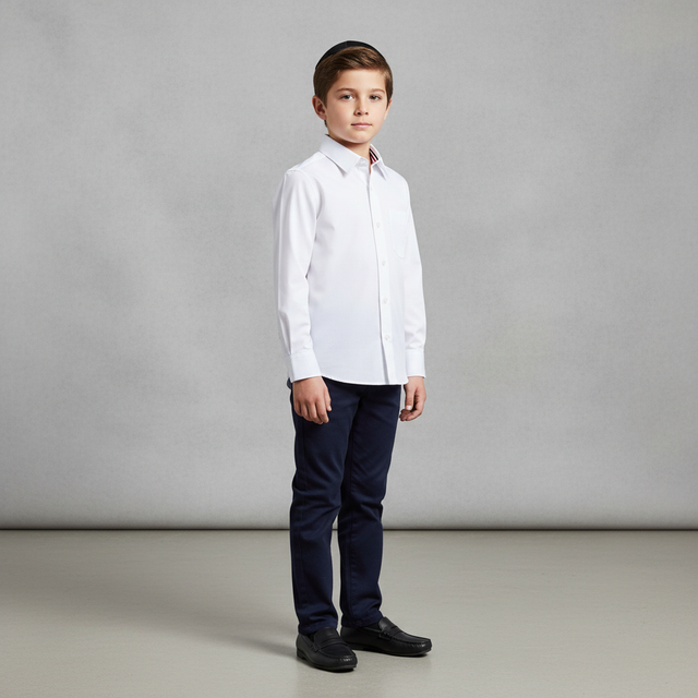 Boys' Expandable Collar Button Down Dress Shirt with Long Sleeves (Standard & Husky)