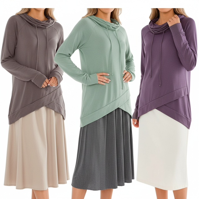 Fallorchid Cowl Neck Tunic Sweatshirt