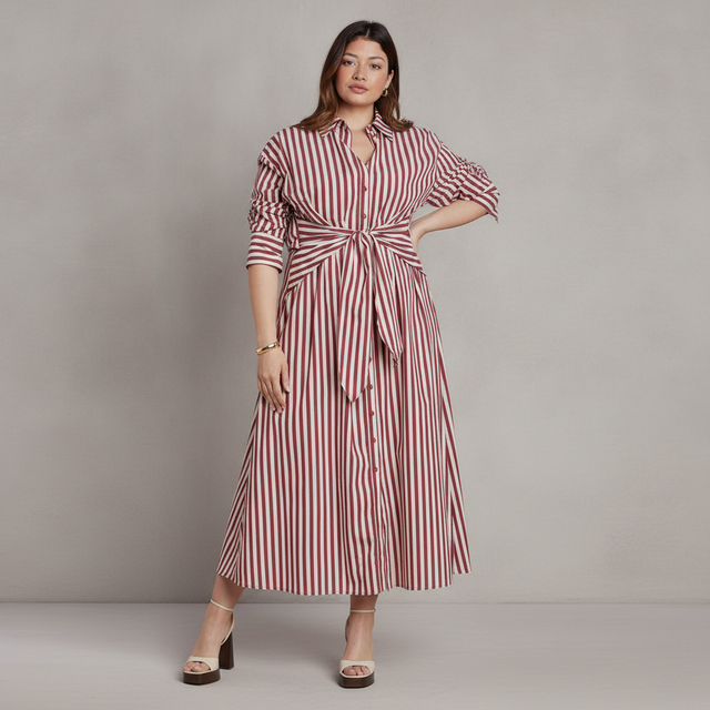 Cinch Detail Poplin Midi Dress