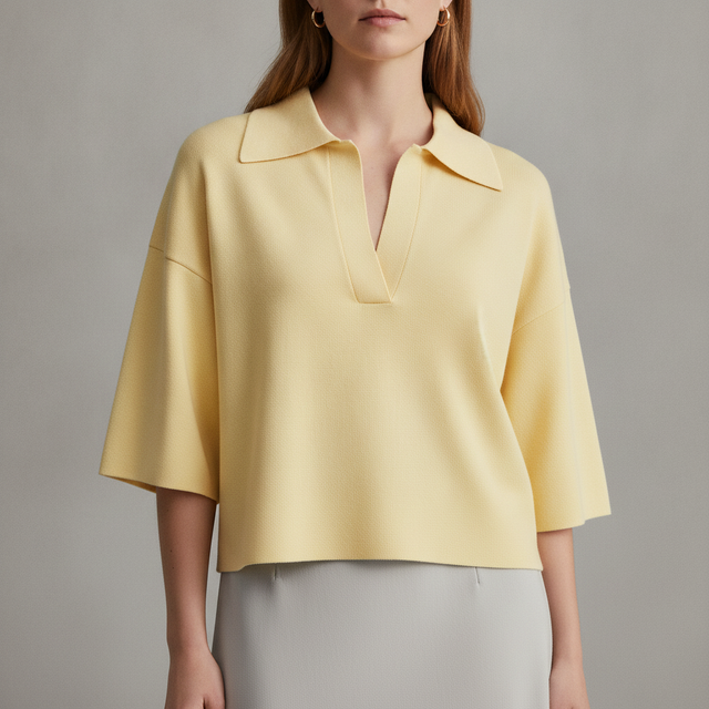 KBB by KAHLANA Women's Short Sleeve Boxy 'The Cropped Polo Sweater'