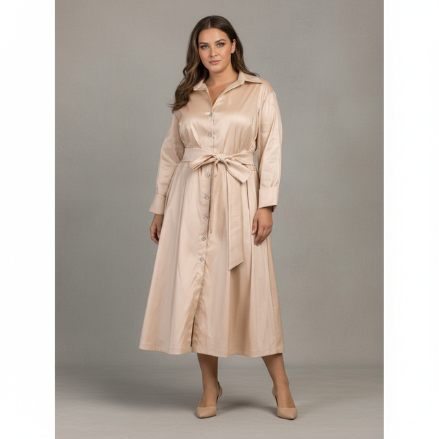 Plus Stretch Taffeta Tie Waist Dress