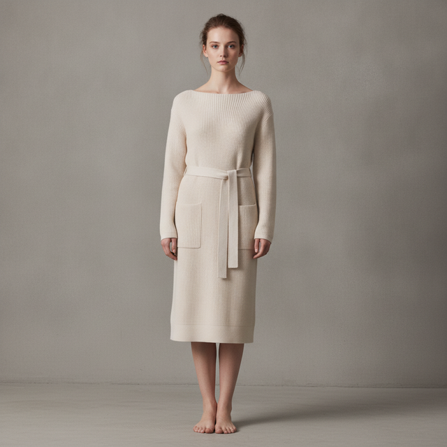 Belted Wool Mini Dress - Beige
