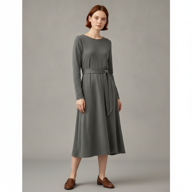 Round Sleeve Long Midi Dress