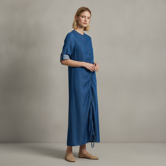 Denim Kimono Style Dress - Dark Blue