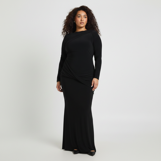 Plus Twist Detail Long Sleeve Maxi Dress