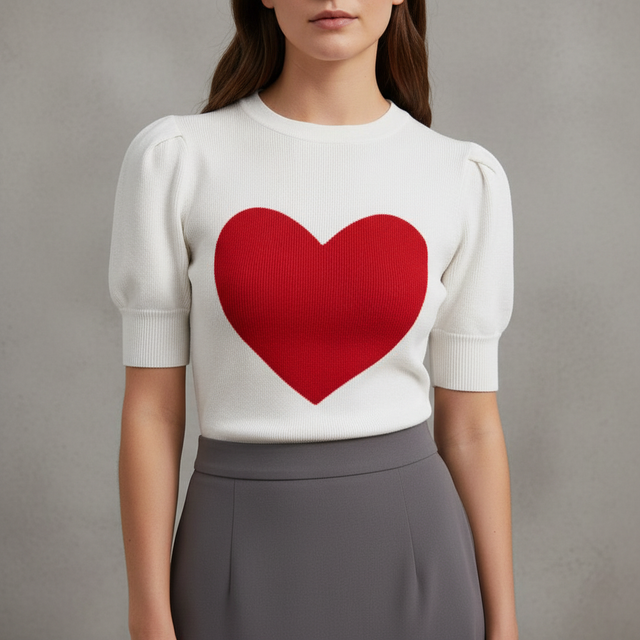 Garvee Puff White Short Sleeve Knit Blouse