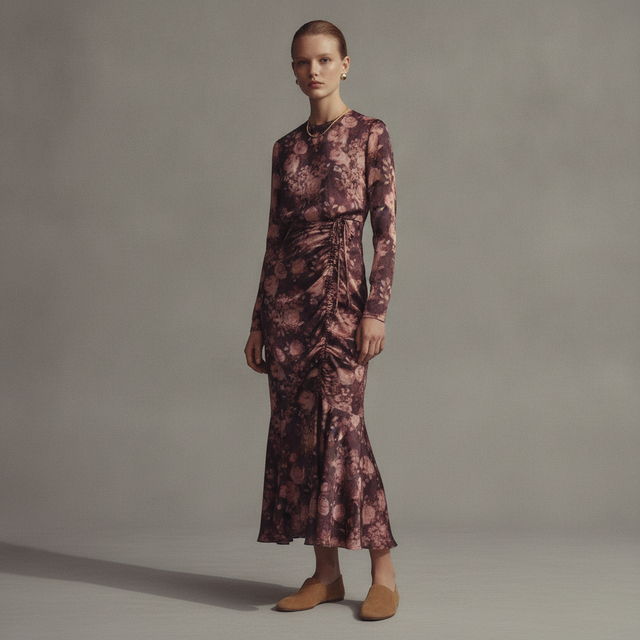 Valerie Midi Dress- Burgundy and Pink Floral