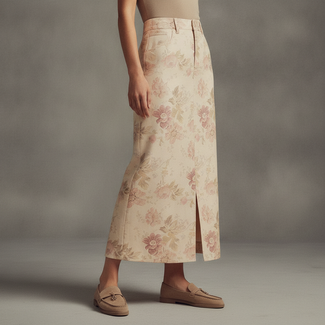 Straight Maxi Skirt- Vintage Floral Denim