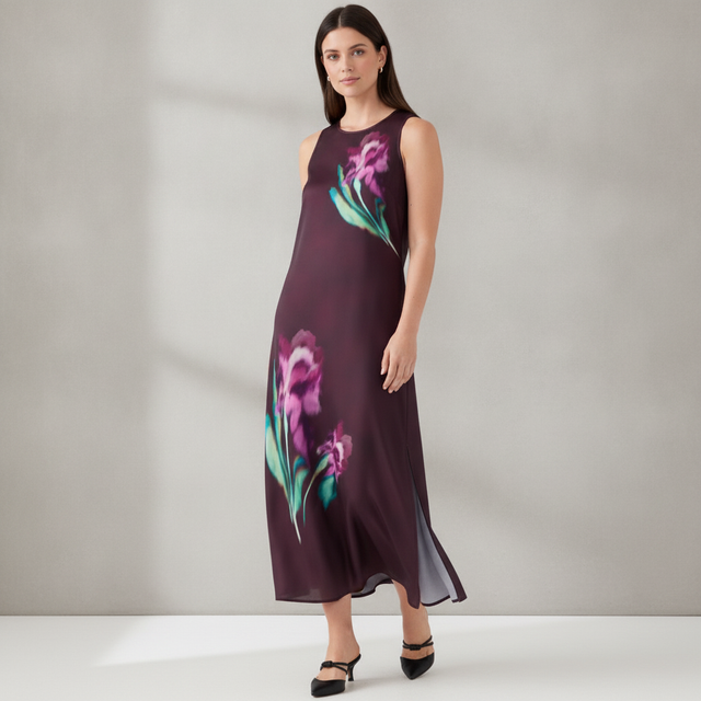 Vince Camuto Women's Sleeveless Floral Satin Dress