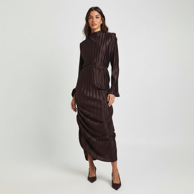 High Neck Plisse Midi Bodycon Dress