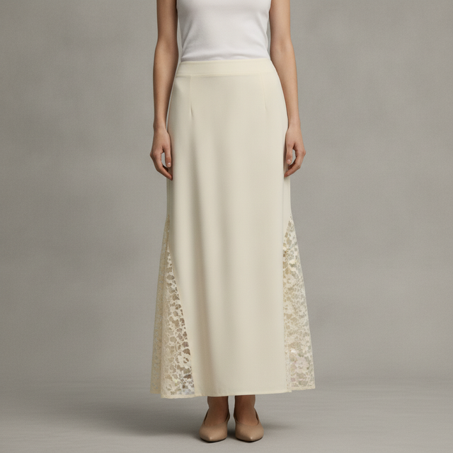 VISCOSE SKIRT WITH LACE PANELS