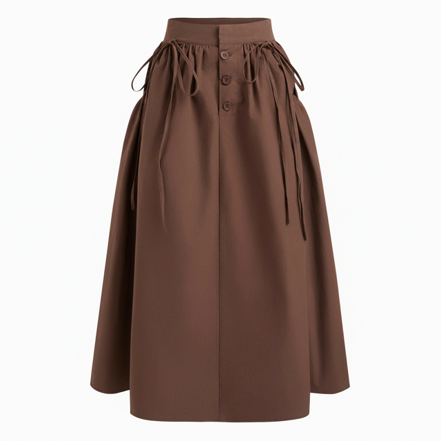 Cotton-blend Mid Rise Bowknot Maxi Skirt