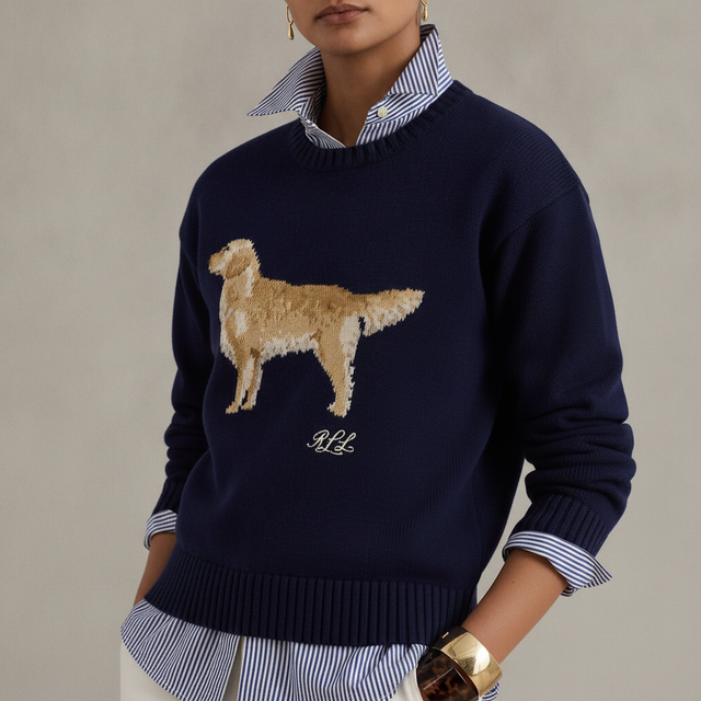 Golden Retriever Intarsia Cotton Sweater