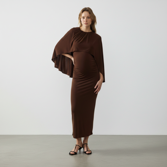 MAMA Draped Cape-Detail Dress