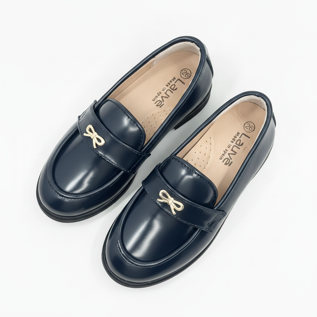 Lauve Navy Chunky Bow Loafer