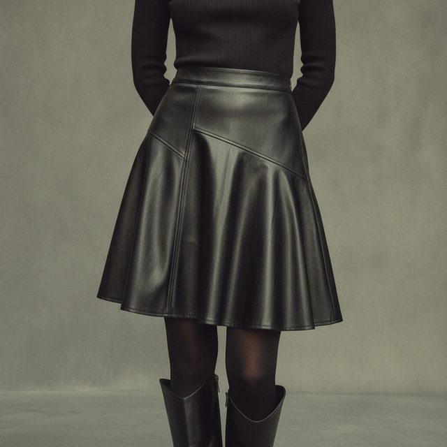 Drop Hem Leather Skirt- Black