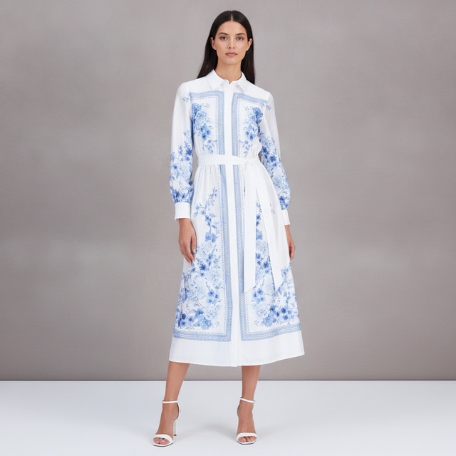 Petite Collared Neck Midi Shirt-Dress