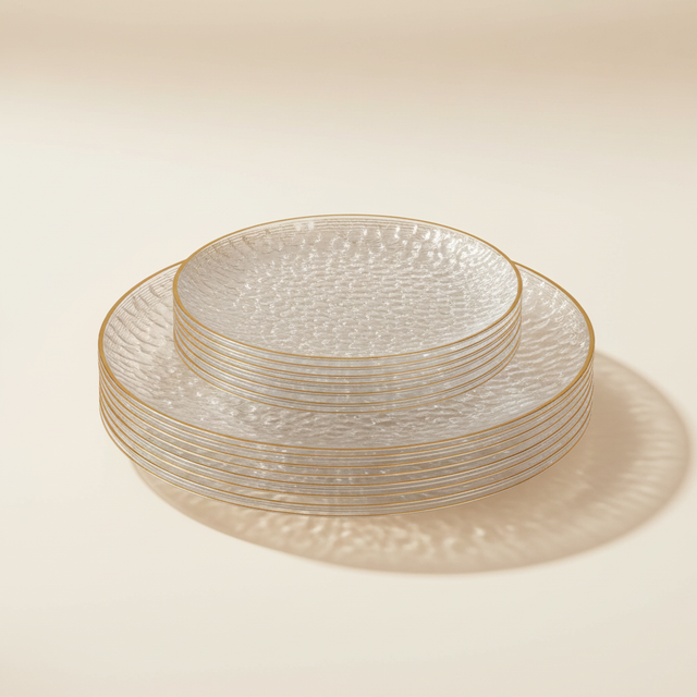 Rubtlamp Gold Plastic Clear Party Plates