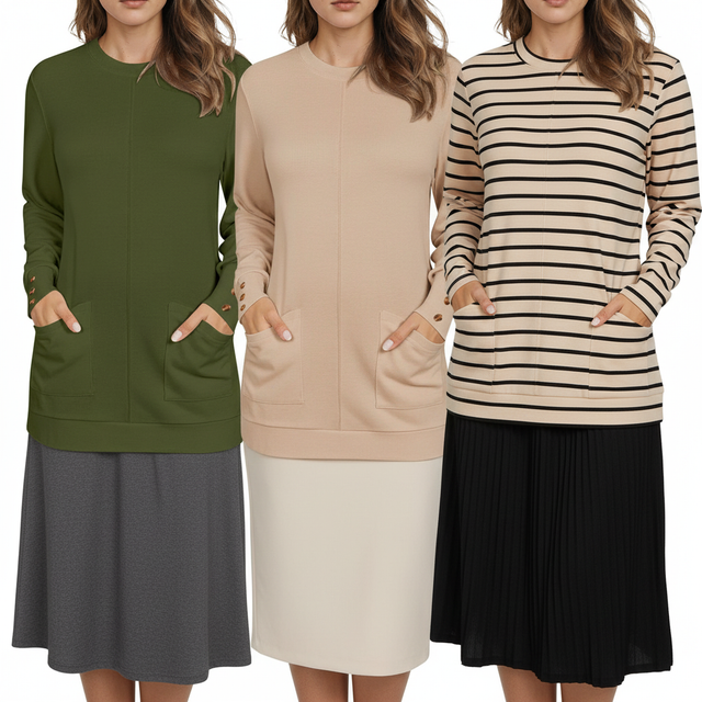 LOMON Long Sleeve Tunic Top with Pockets