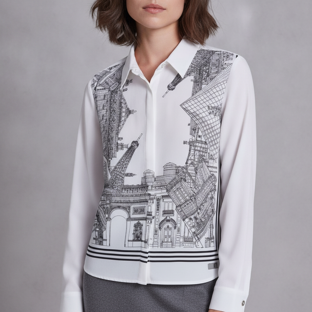 Women's Placed Print Button Down Top