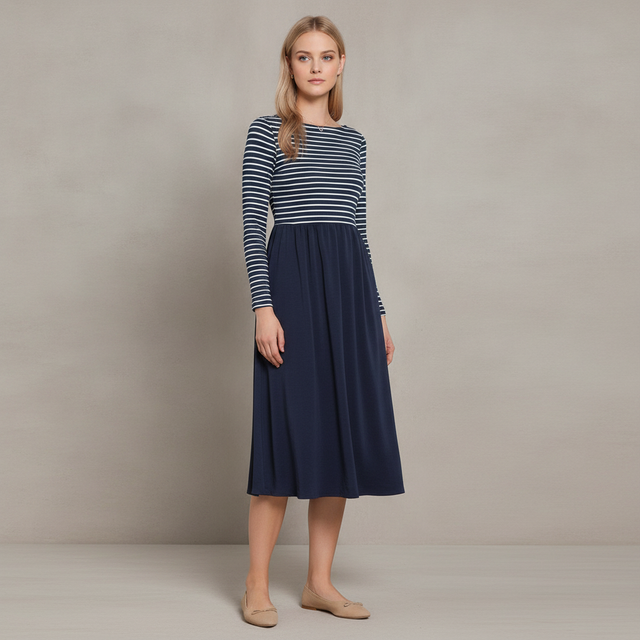 Inspire Striped Long Midi Dress