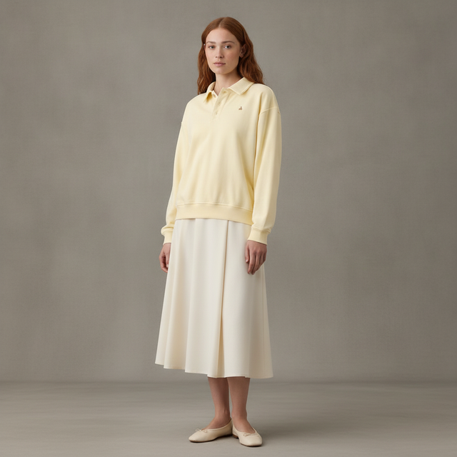 Relaxed Cropped Polo Sweatshirt