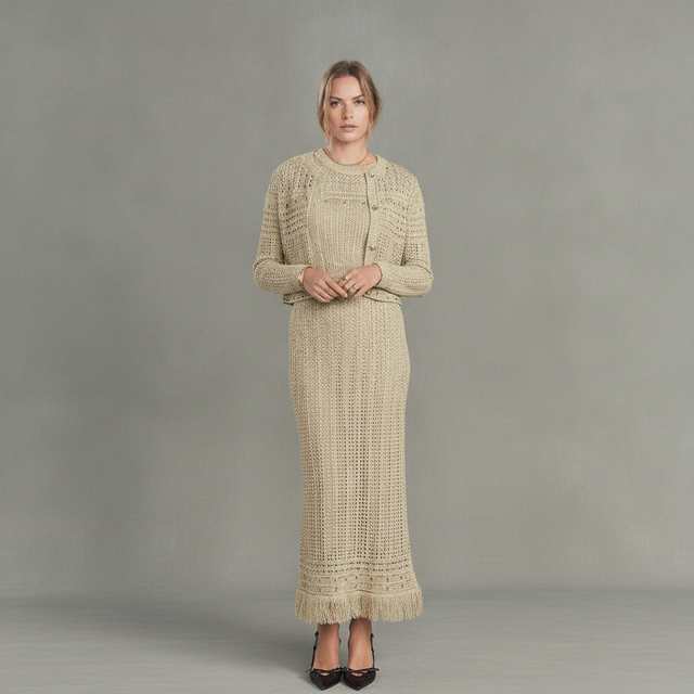 Shimmer Knit Dress & Cardigan - Gold Hue