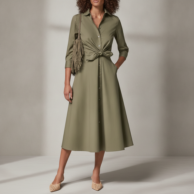 Donna Karan Weekend Women's 3/4 Sleeve Tie Front Shirtdress