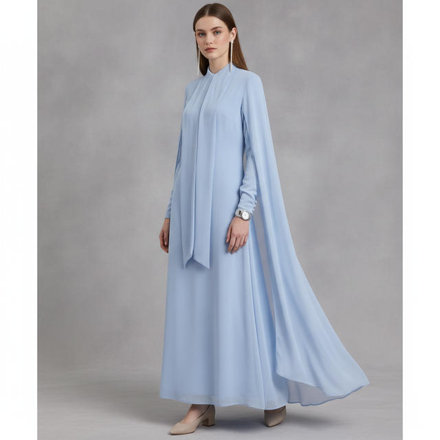 Women's Modest Chiffon Dress Maxi With Cape Style