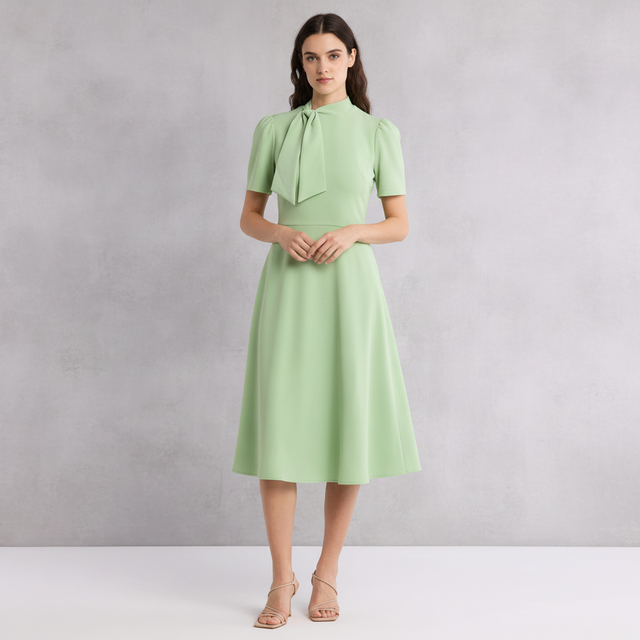 Maggy London Short Sleeve Necktie Midi Dress - Plus - Fair Green