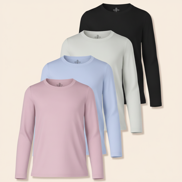 Real Essentials 4 Pack: Dry-fit Long Sleeve Crew Neck T-shirt
