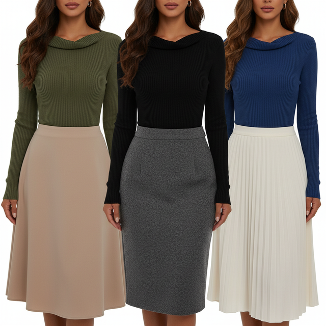 PRETTYGARDEN Cowl Neck Ribbed Knit Top