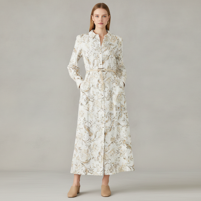 Women's Tie Waist Maxi Shirtdress