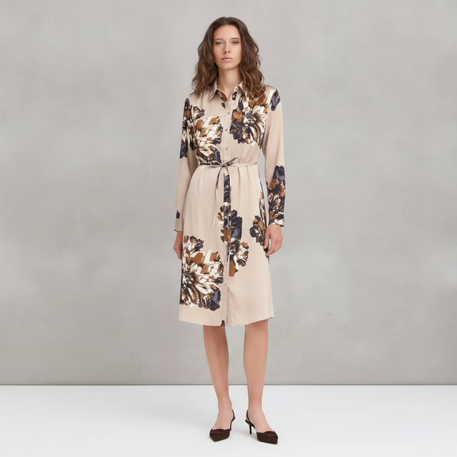 Printed Long Sleeve Shirtdress B.YOUNG