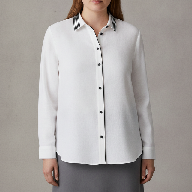 NIC+ZOE Plus Stripe Trim Shirt - Paper White