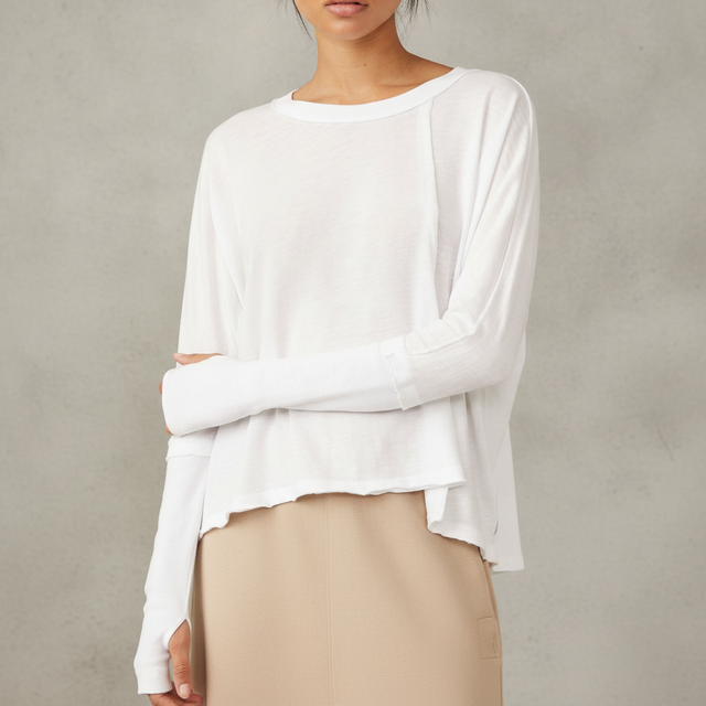 Ten Laps Asymmetric Long Sleeve Cotton Top