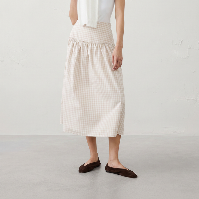 Poplin Drop-Waist Midi Skirt