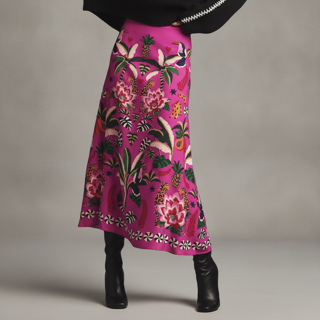 Thlai Tropical Print Midi Skirt
