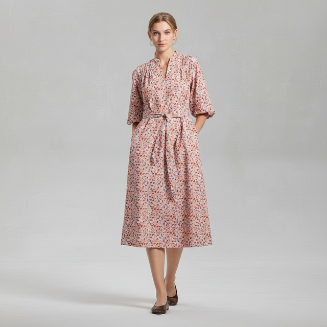 Women's Puff Elbow Sleeve Midi Shirtdress