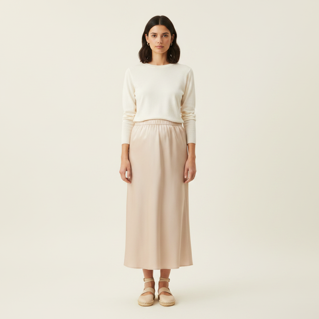 Women's Light beige MAMA Satin Slip Skirt