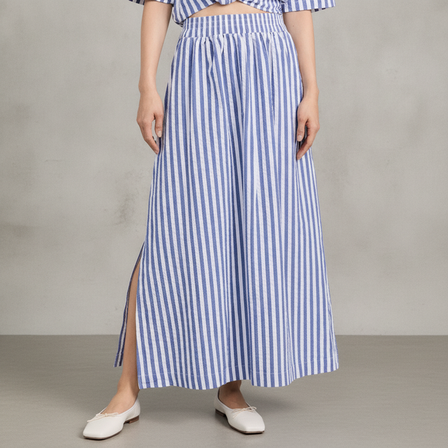 StatesidePuckered Stripe Double Slit Maxi Skirt