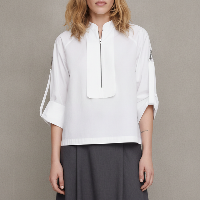 Cotton Poplin Zip Popover Top