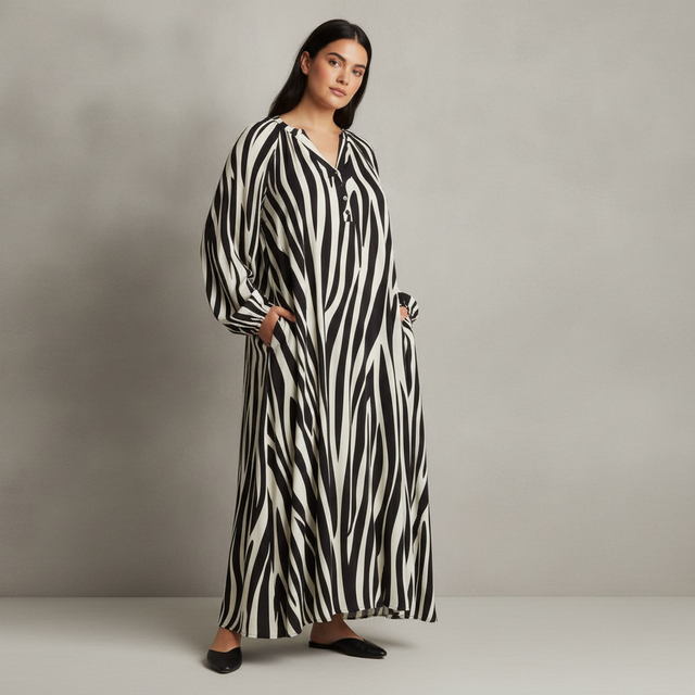 BY DESIGN Lauren Printed Long Sleeve Maxi Dress - Plus - Contrast
