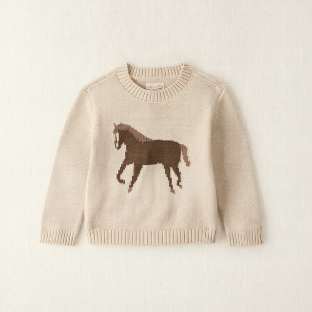 Toddler Organic Cotton Horse Sweater Knit Pullover - Little Planet