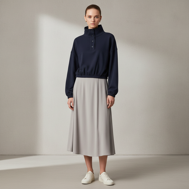 Button-Up Funnel-Neck Sweatshirt