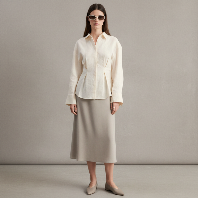 Pleated-Waist Linen Shirt